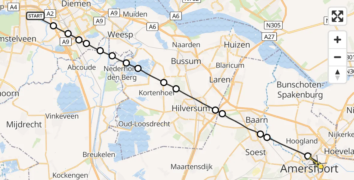 Routekaart van de vlucht: Lifeliner 1 naar Amersfoort