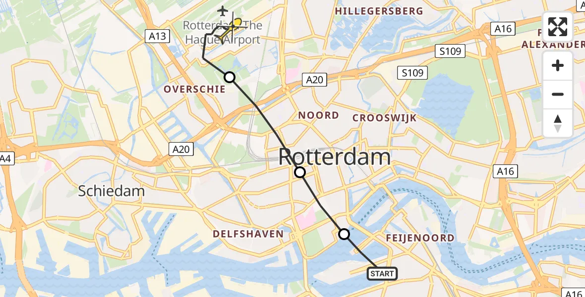 Routekaart van de vlucht: Lifeliner 2 naar Rotterdam The Hague Airport