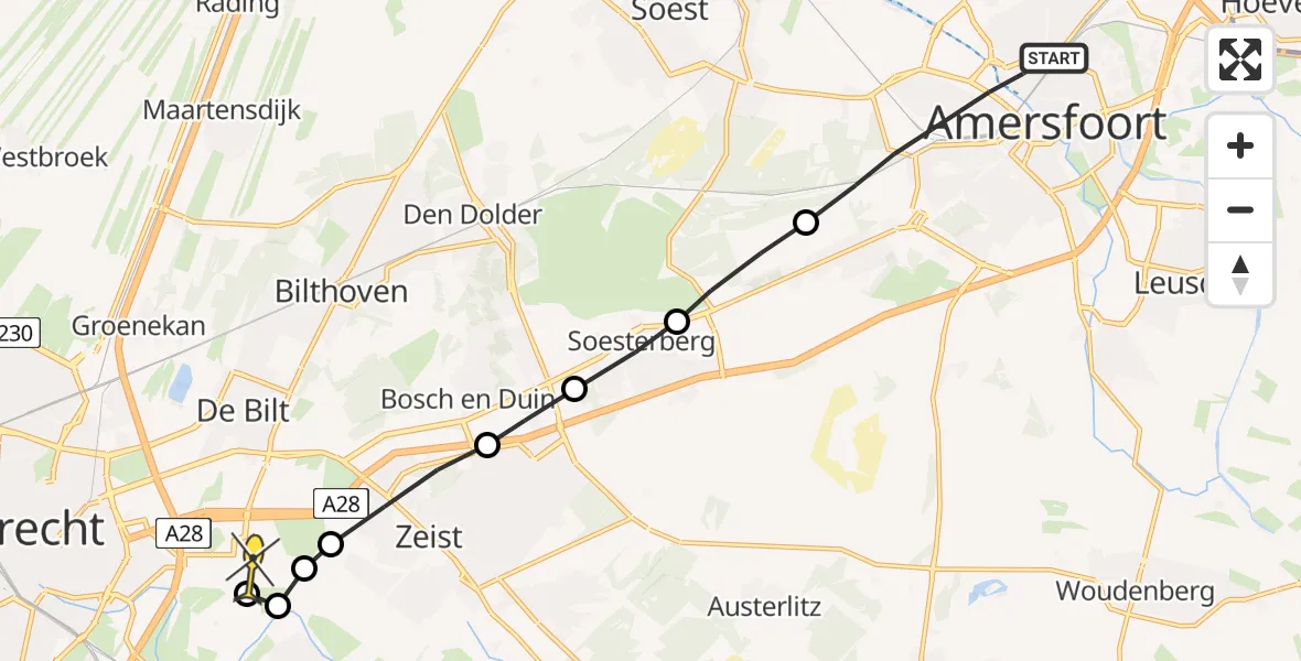 Routekaart van de vlucht: Lifeliner 1 naar Universitair Medisch Centrum Utrecht