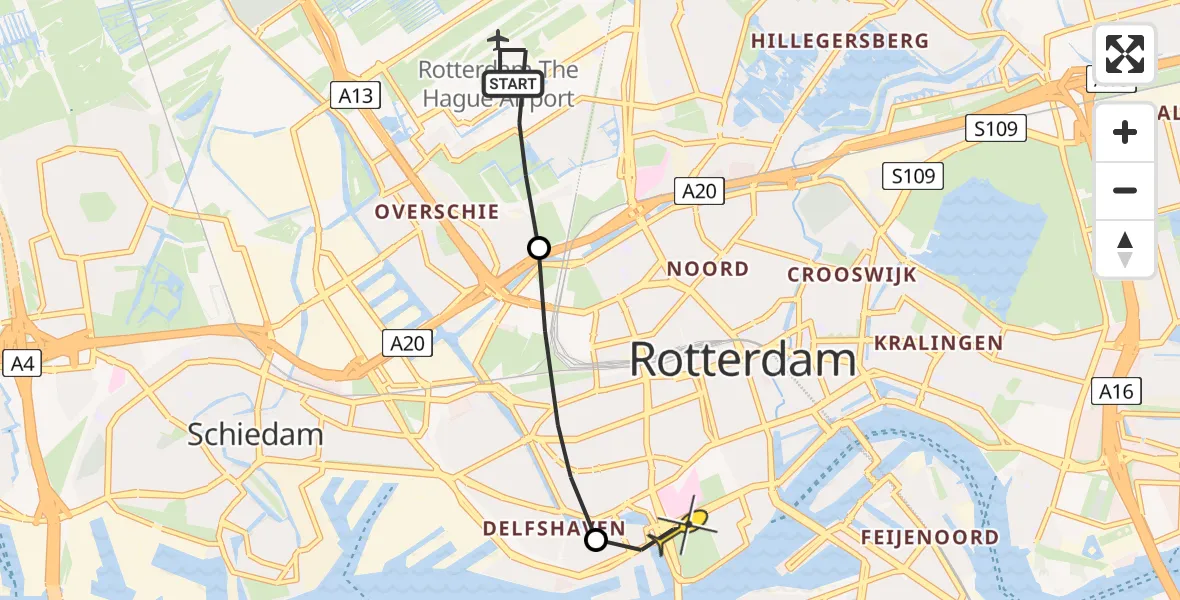 Routekaart van de vlucht: Lifeliner 2 naar Erasmus MC