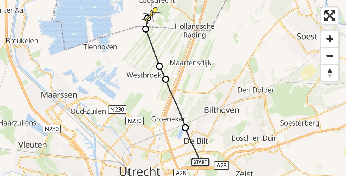 Routekaart van de vlucht: Lifeliner 1 naar Vliegveld Hilversum