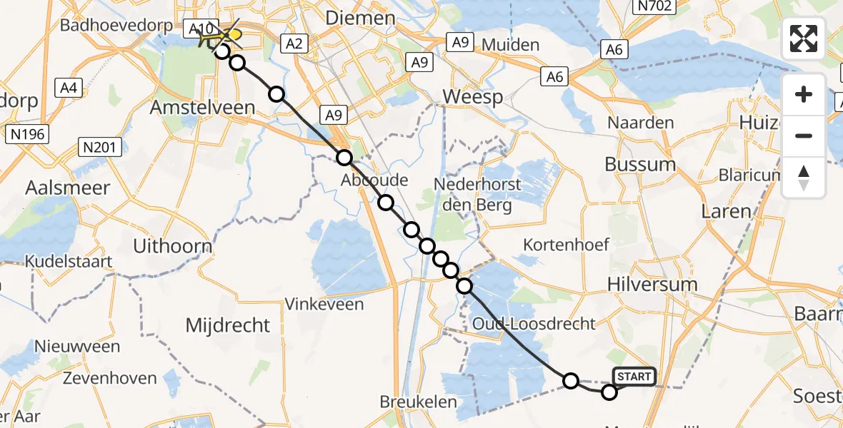 Routekaart van de vlucht: Lifeliner 1 naar VU Medisch Centrum Amsterdam