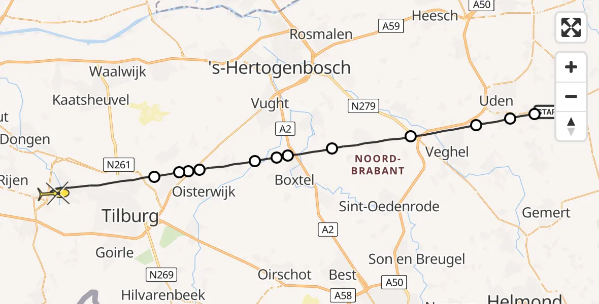 Routekaart van de vlucht: Lifeliner 3 naar Tilburg