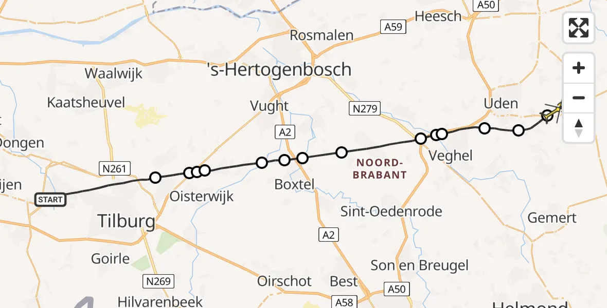 Routekaart van de vlucht: Lifeliner 3 naar Vliegbasis Volkel