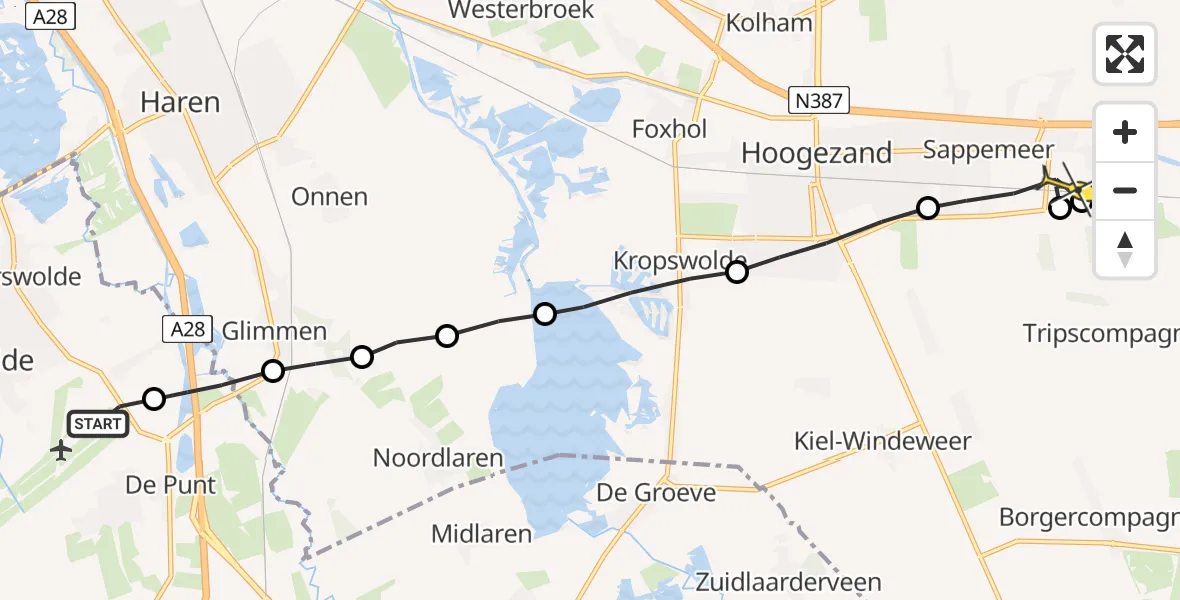 Routekaart van de vlucht: Lifeliner 4 naar Sappemeer