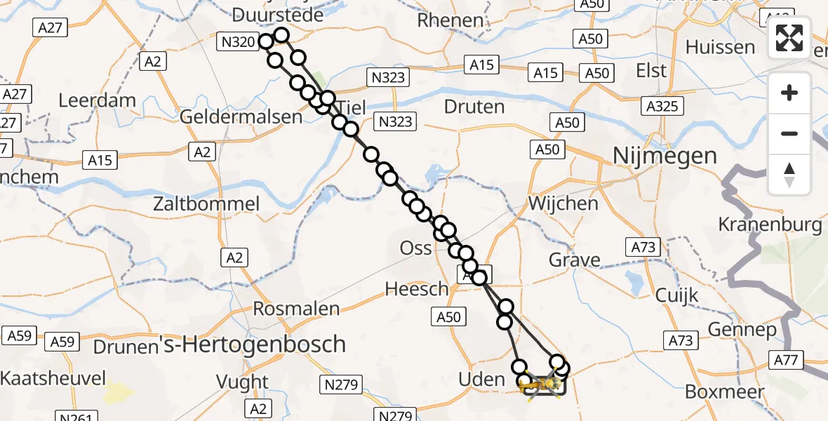 Vluchtroute Traumahelikopter Vliegbasis Volkel - Vliegbasis Volkel, 18 april 2023, 13:59