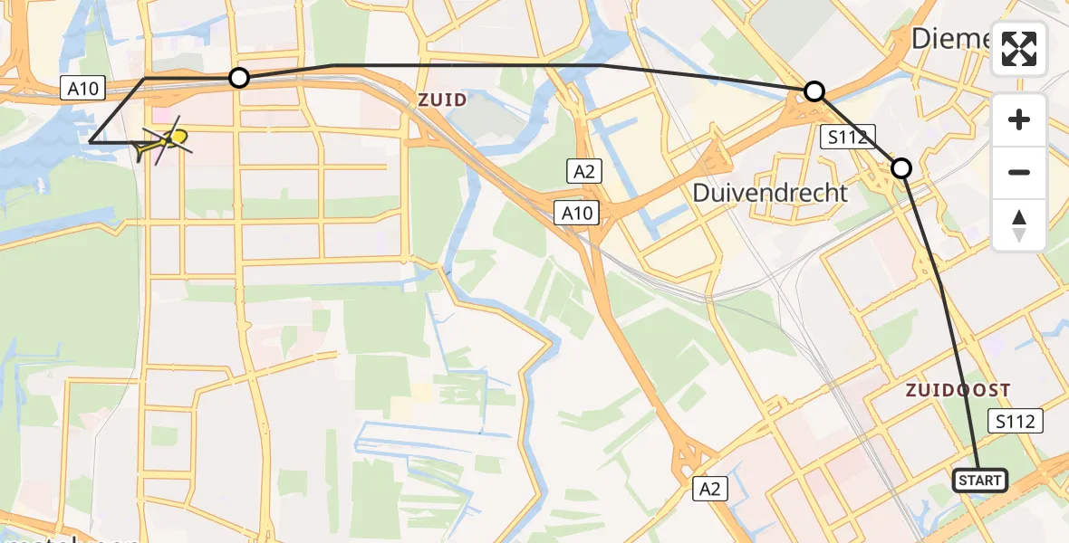 Routekaart van de vlucht: Lifeliner 1 naar VU Medisch Centrum Amsterdam