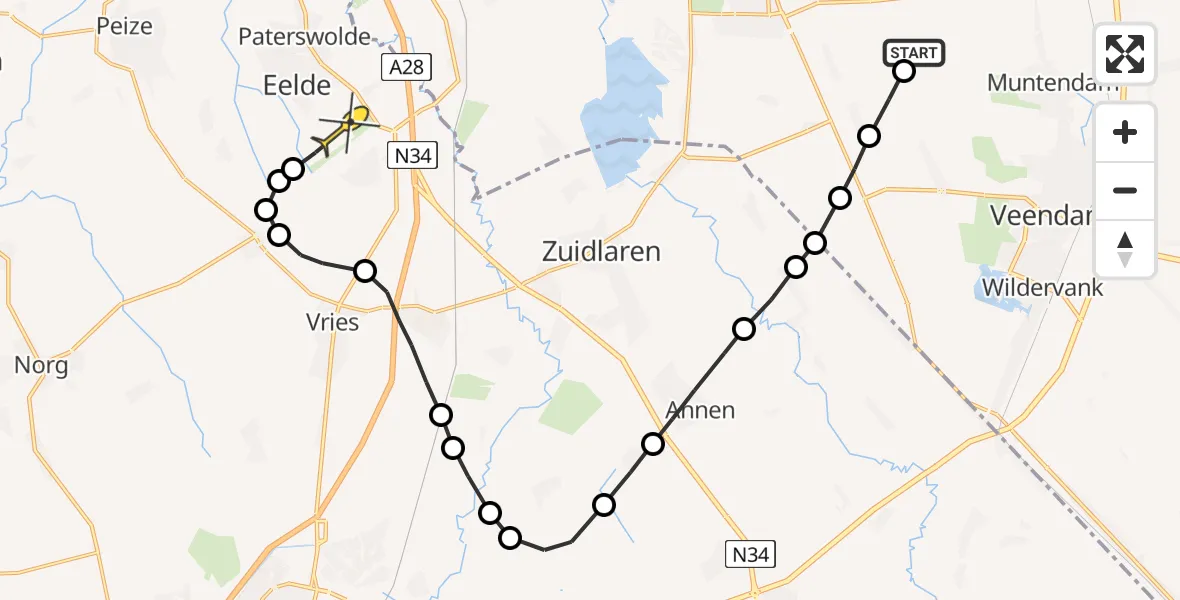 Routekaart van de vlucht: Lifeliner 4 naar Groningen Airport Eelde