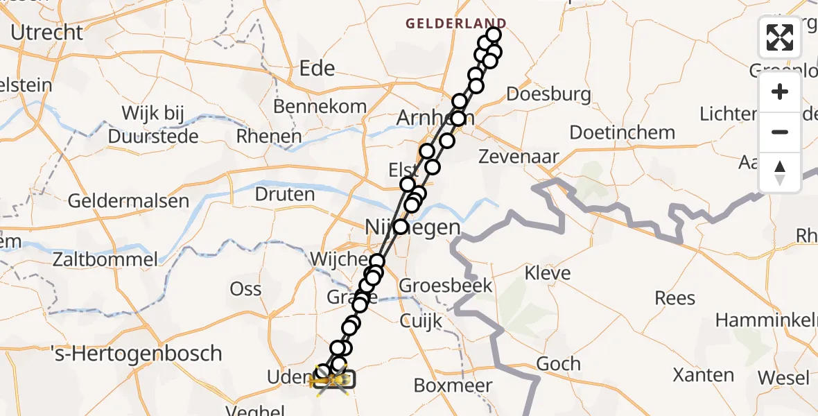 Vluchtroute Traumahelikopter Vliegbasis Volkel - Vliegbasis Volkel, 18 april 2023, 15:04
