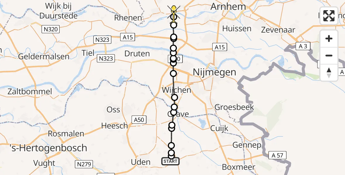 Routekaart van de vlucht: Politieheli naar Renkum