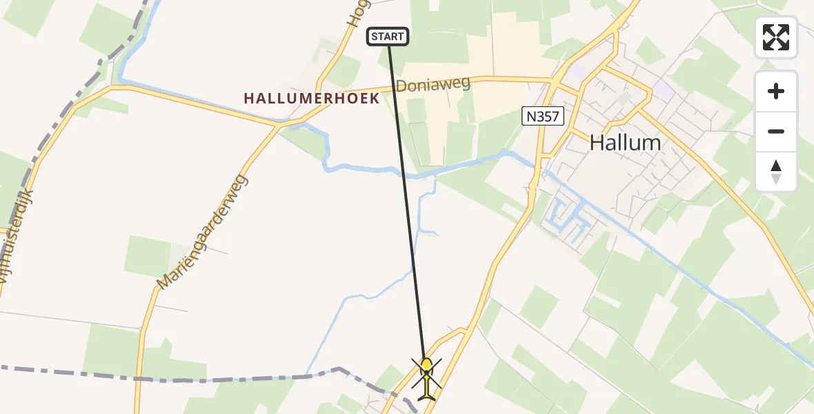 Routekaart van de vlucht: Ambulancehelikopter naar Hallum