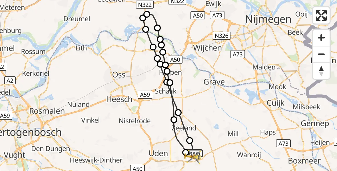 Vluchtroute Traumahelikopter Vliegbasis Volkel - Vliegbasis Volkel, 18 april 2023, 16:22