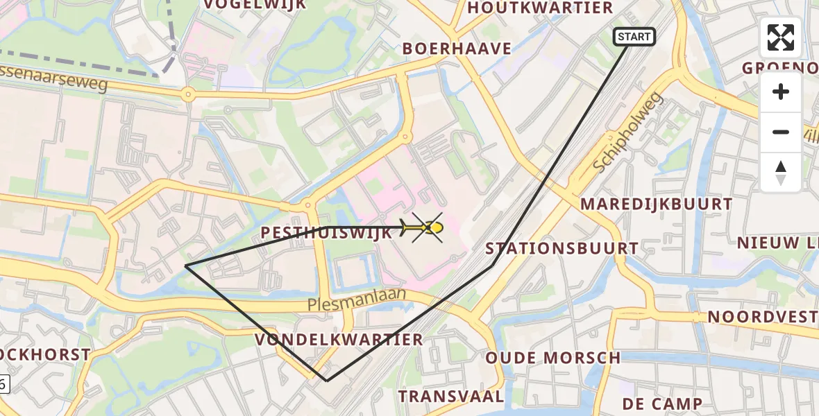 Routekaart van de vlucht: Lifeliner 1 naar Leiden