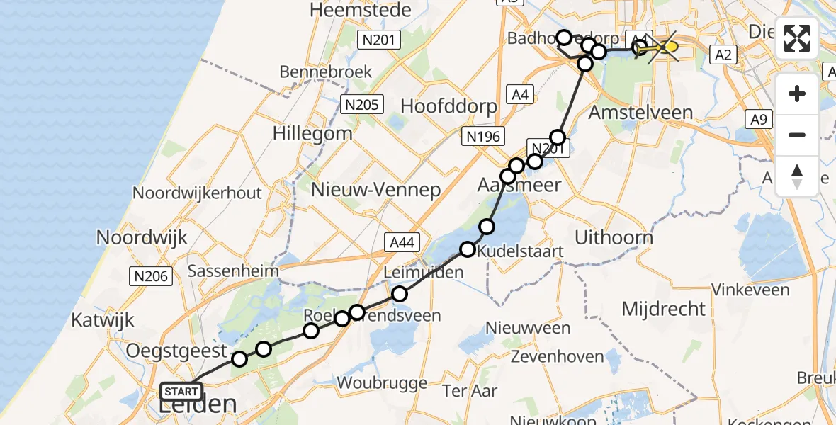 Routekaart van de vlucht: Lifeliner 1 naar VU Medisch Centrum Amsterdam