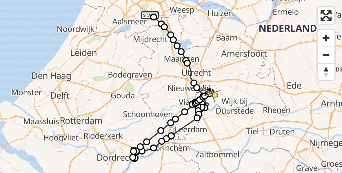 Routekaart van de vlucht: Politiehelikopter naar Houten