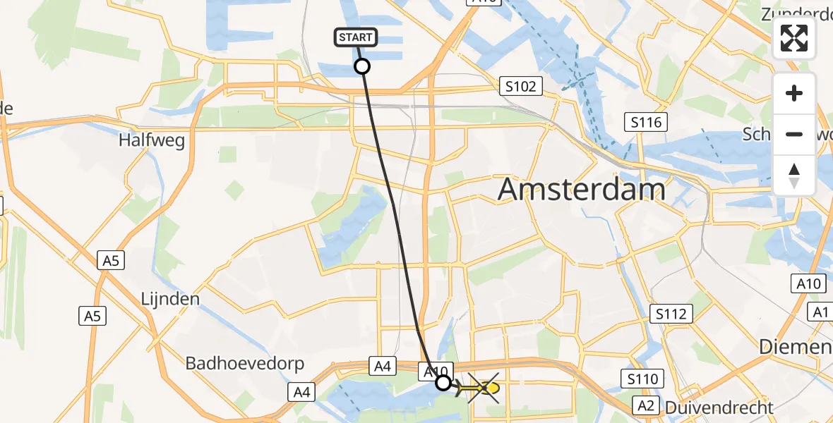 Routekaart van de vlucht: Lifeliner 1 naar VU Medisch Centrum Amsterdam