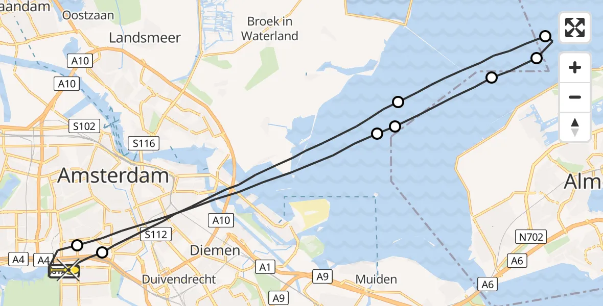 Routekaart van de vlucht: Lifeliner 1 naar VU Medisch Centrum Amsterdam