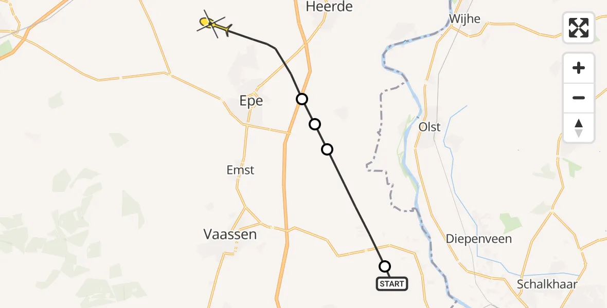 Routekaart van de vlucht: Politiehelikopter naar Epe