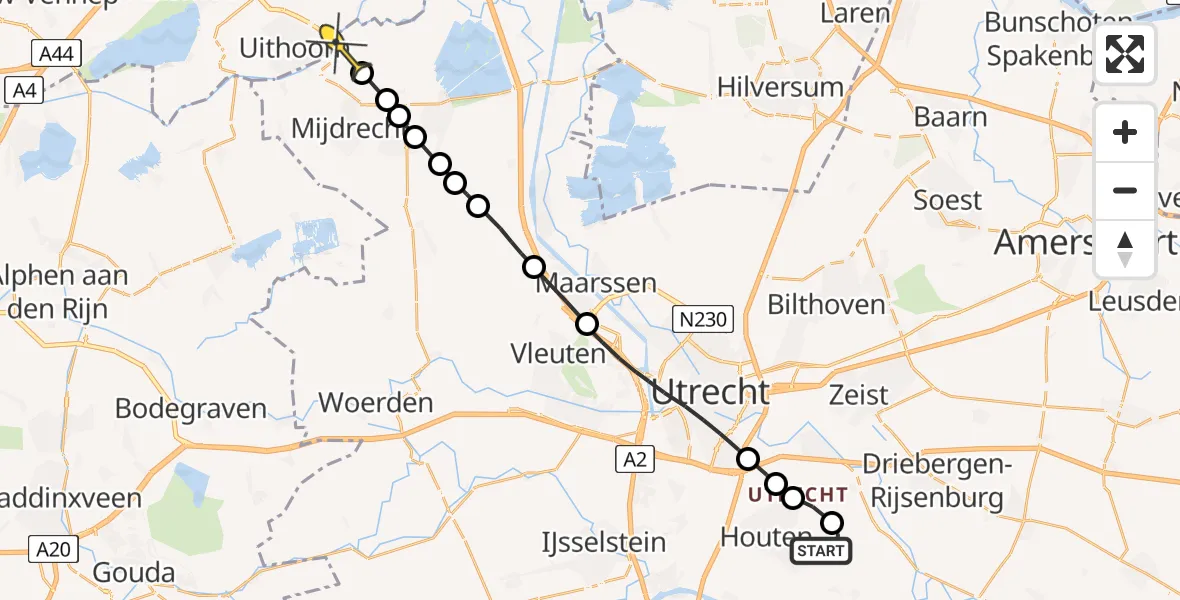 Routekaart van de vlucht: Politiehelikopter naar Mijdrecht