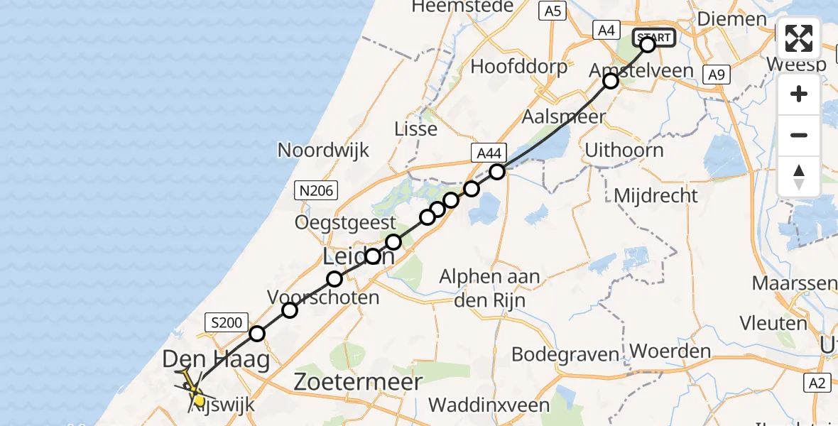 Routekaart van de vlucht: Lifeliner 1 naar Den Haag