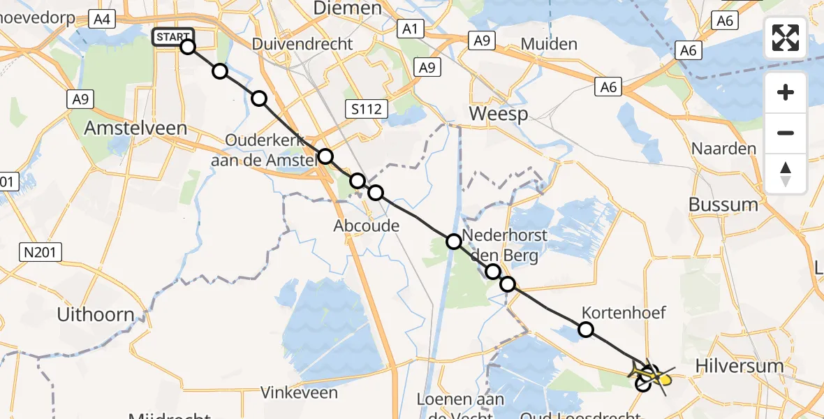 Routekaart van de vlucht: Lifeliner 1 naar 's-Graveland