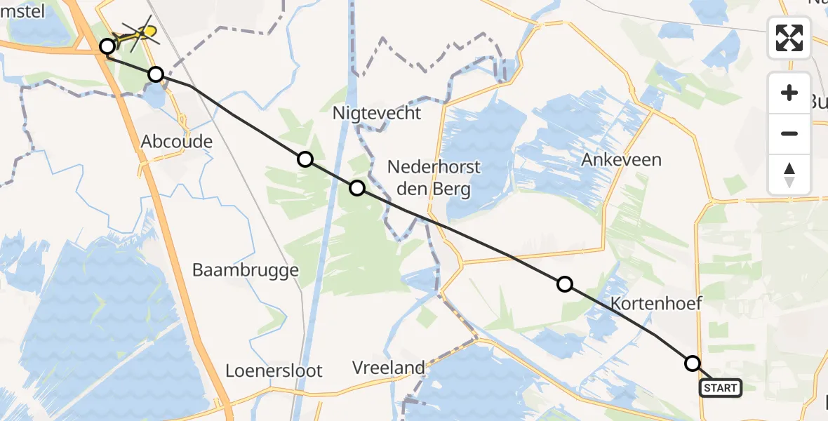 Routekaart van de vlucht: Lifeliner 1 naar Academisch Medisch Centrum (AMC)