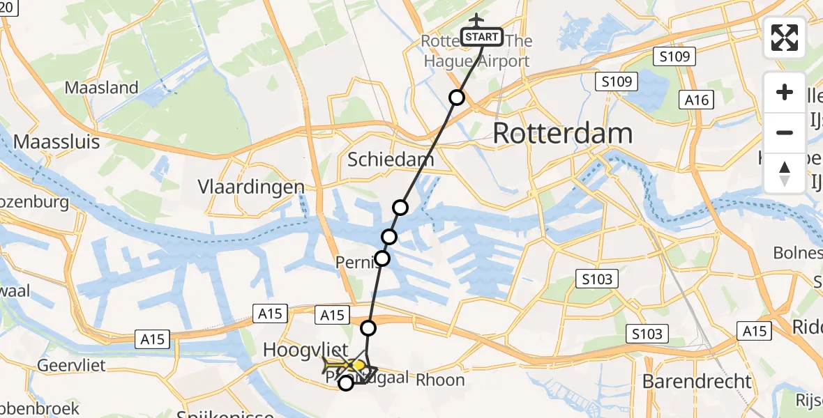 Routekaart van de vlucht: Lifeliner 2 naar Hoogvliet