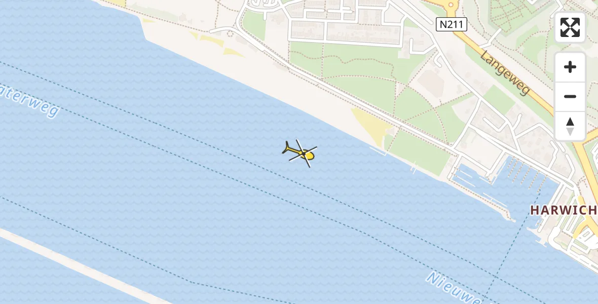 Routekaart van de vlucht: Politiehelikopter naar Hoek van Holland