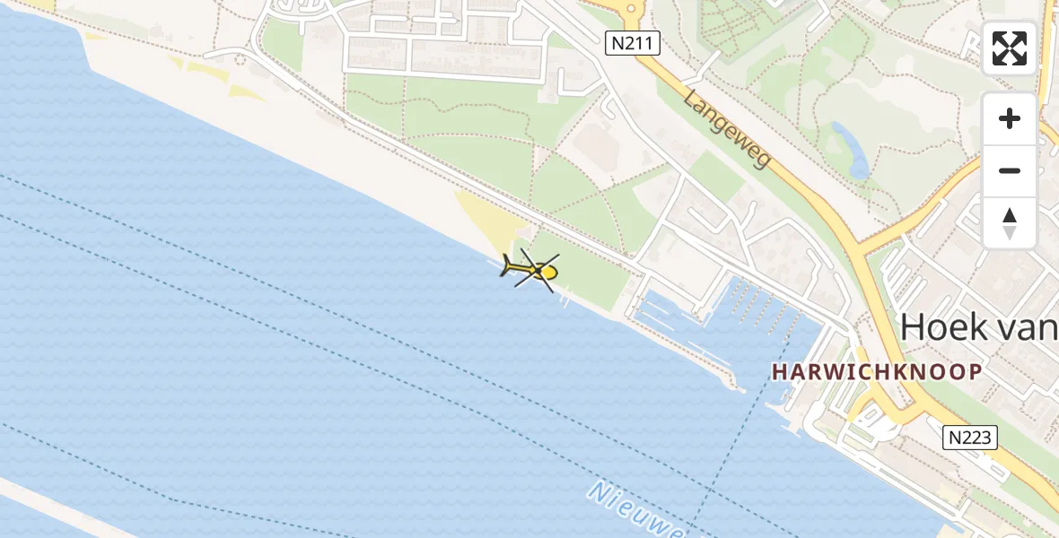 Routekaart van de vlucht: Politiehelikopter naar Hoek van Holland