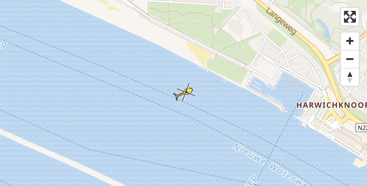 Routekaart van de vlucht: Politiehelikopter naar Hoek van Holland