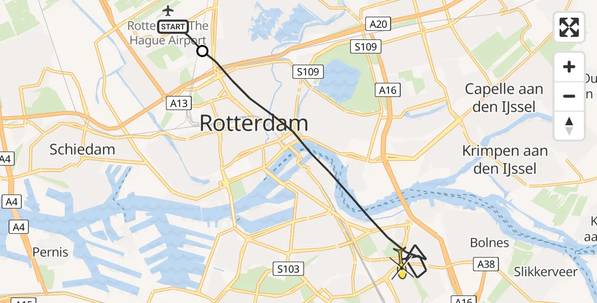 Routekaart van de vlucht: Lifeliner 2 naar Rotterdam