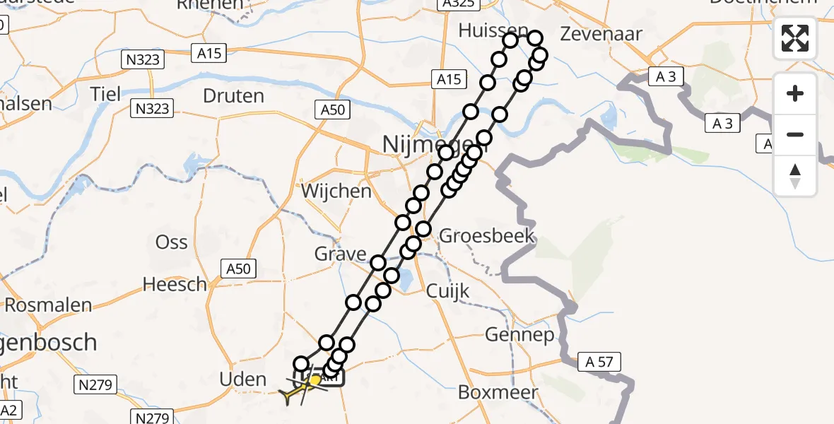 Routekaart van de vlucht: Lifeliner 3 naar Vliegbasis Volkel