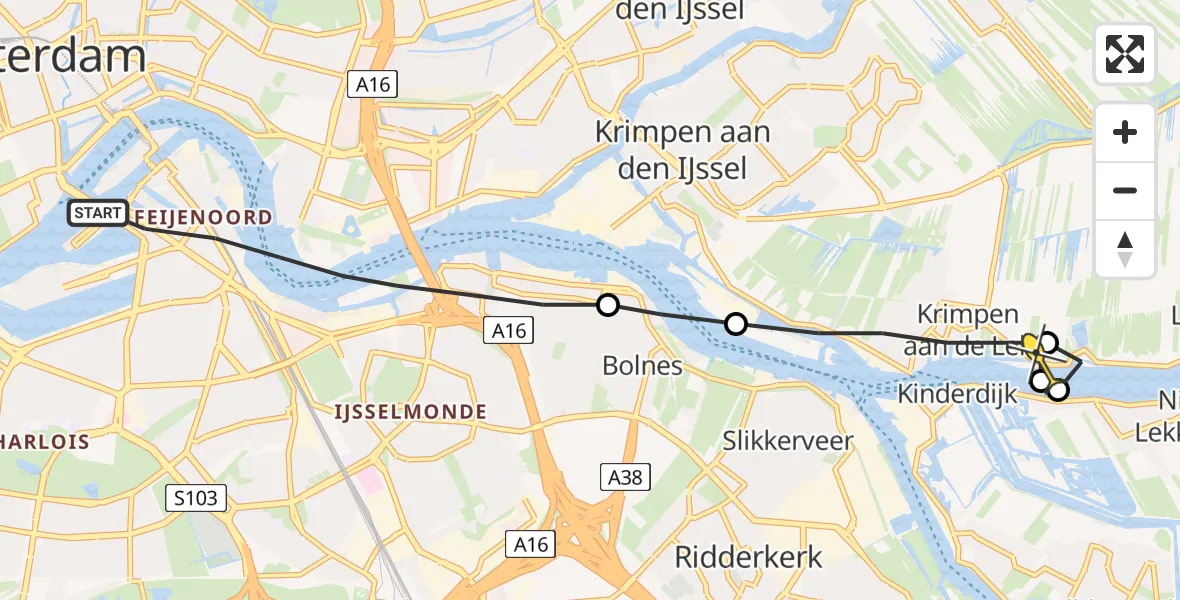 Routekaart van de vlucht: Lifeliner 2 naar Lekkerkerk