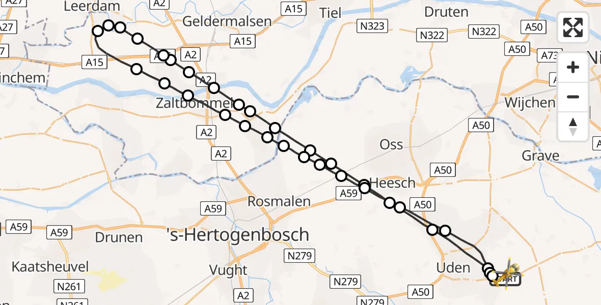Vluchtroute Traumahelikopter Vliegbasis Volkel - Vliegbasis Volkel, 19 april 2023, 09:47