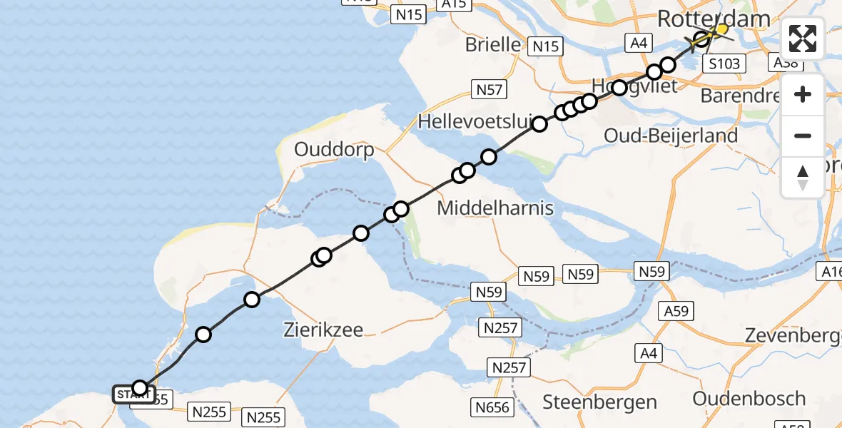 Routekaart van de vlucht: Lifeliner 1 naar Erasmus MC