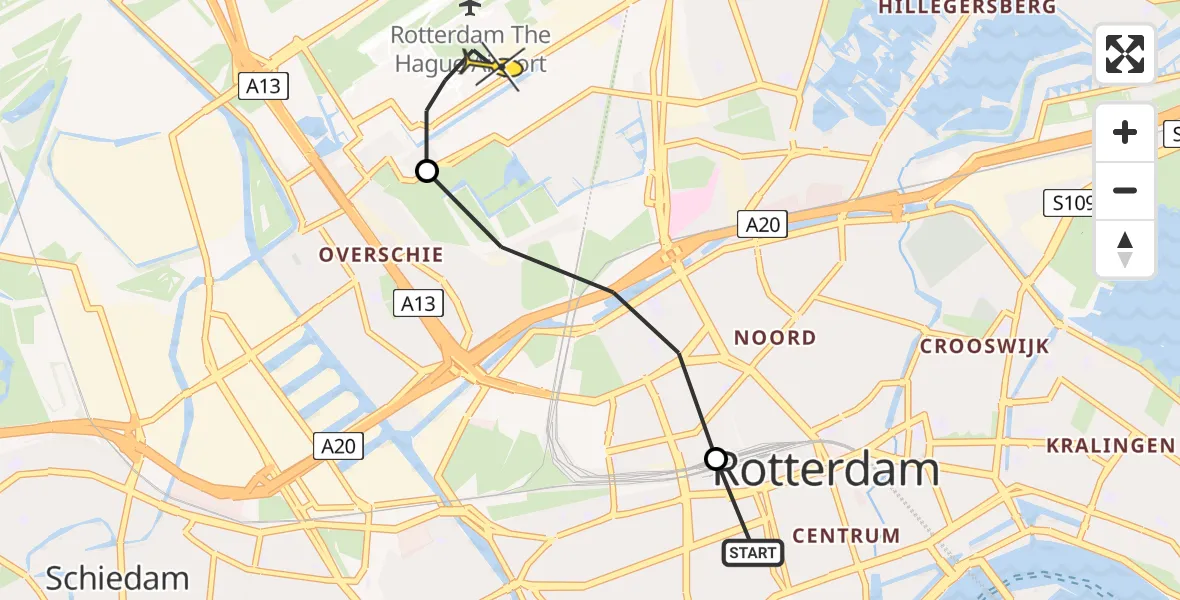 Routekaart van de vlucht: Lifeliner 2 naar Rotterdam The Hague Airport