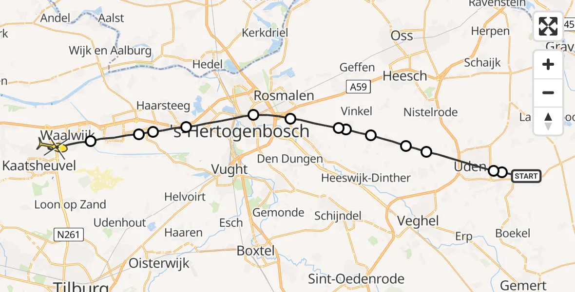 Routekaart van de vlucht: Lifeliner 3 naar Waalwijk