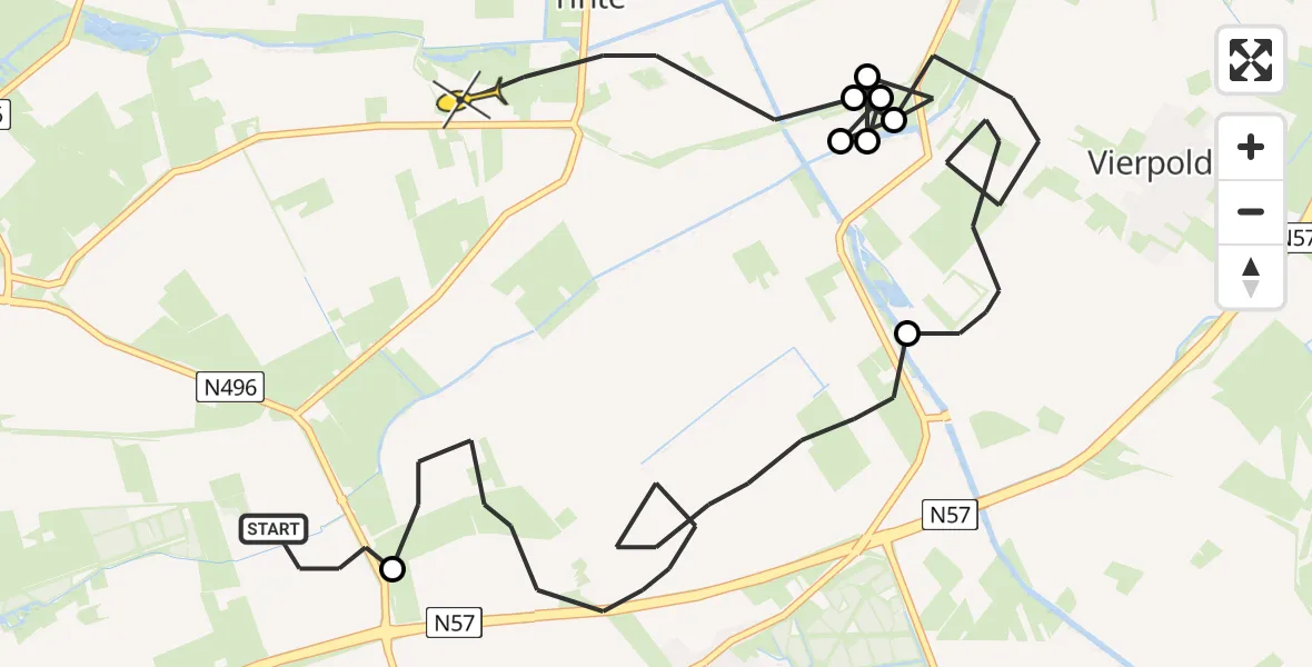 Routekaart van de vlucht: Politiehelikopter naar Tinte