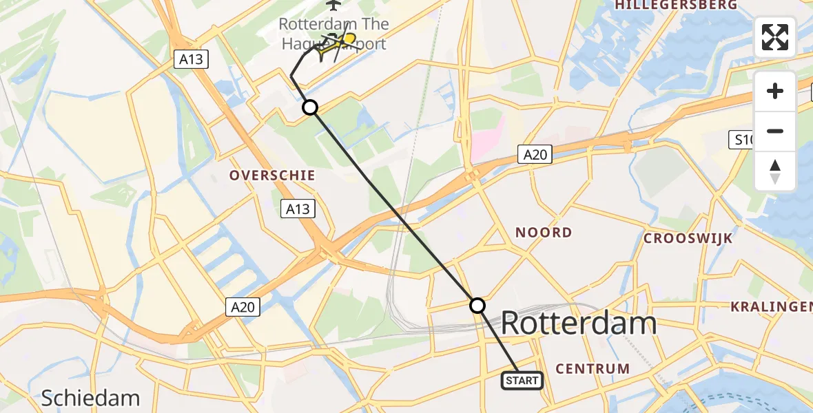 Routekaart van de vlucht: Lifeliner 1 naar Rotterdam The Hague Airport