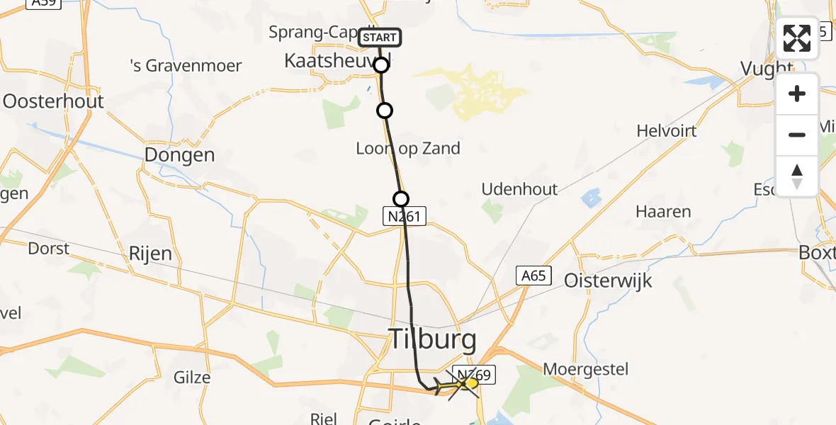 Routekaart van de vlucht: Lifeliner 3 naar Tilburg