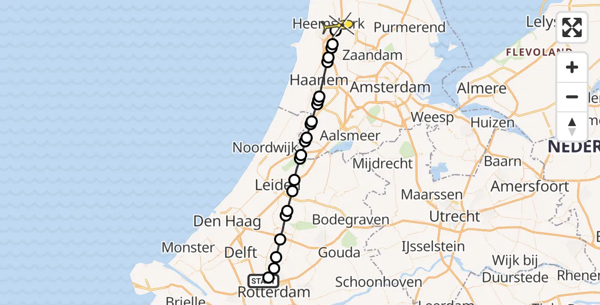 Routekaart van de vlucht: Lifeliner 1 naar Heemskerk