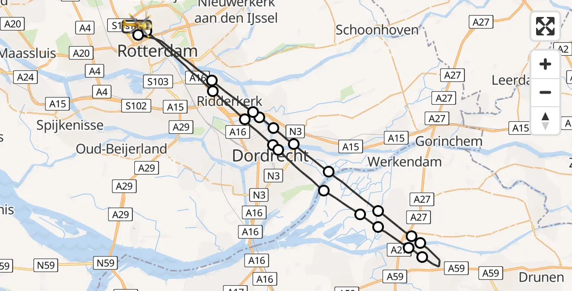 Vluchtroute Traumahelikopter Rotterdam The Hague Airport - Rotterdam The Hague Airport, 19 april 2023, 11:01