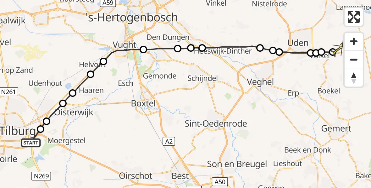 Routekaart van de vlucht: Lifeliner 3 naar Vliegbasis Volkel