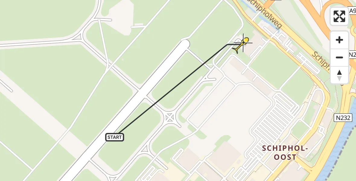 Vluchtroute Politiehelikopter van Schiphol naar Schiphol