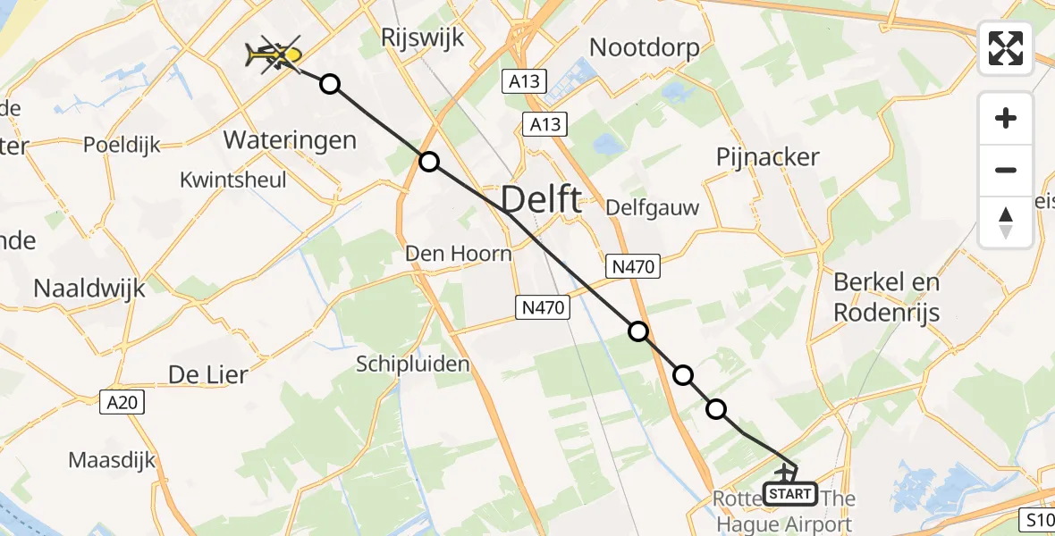 Routekaart van de vlucht: Lifeliner 2 naar Den Haag