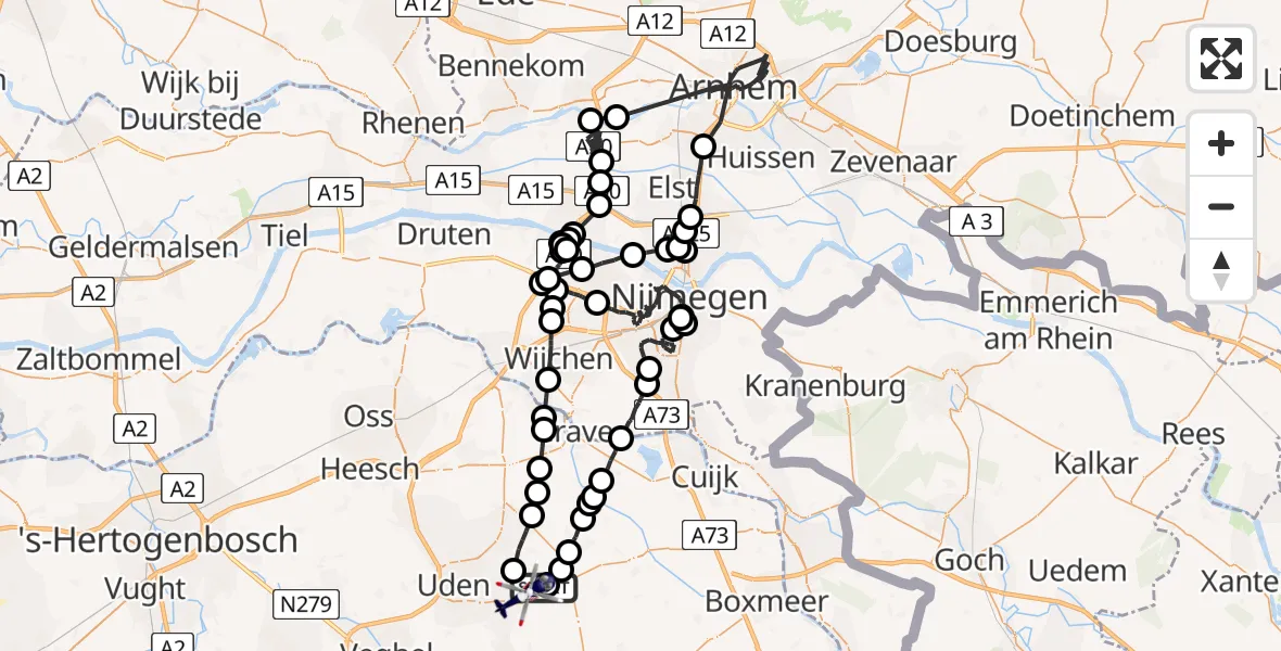 Vluchtroute Politiehelikopter Vliegbasis Volkel - Vliegbasis Volkel, 19 april 2023, 14:12