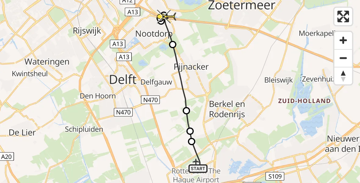 Routekaart van de vlucht: Lifeliner 2 naar Den Haag