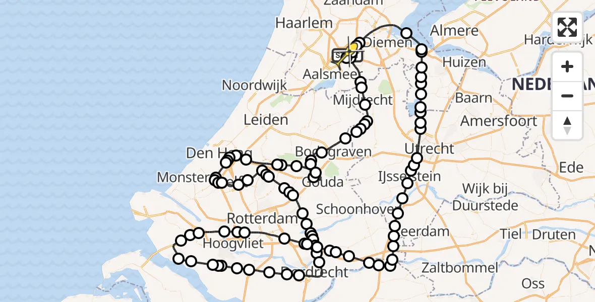 Routekaart van de vlucht: Politieheli naar Schiphol