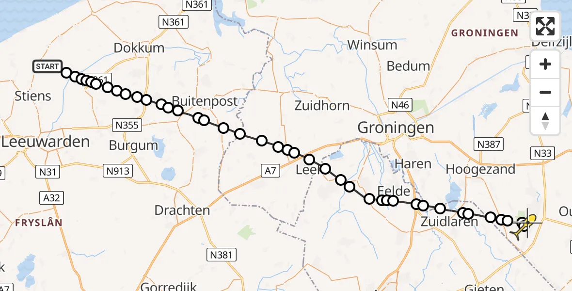 Routekaart van de vlucht: Lifeliner 4 naar Wildervank