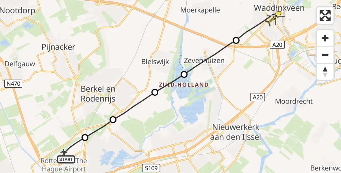 Routekaart van de vlucht: Lifeliner 2 naar Waddinxveen